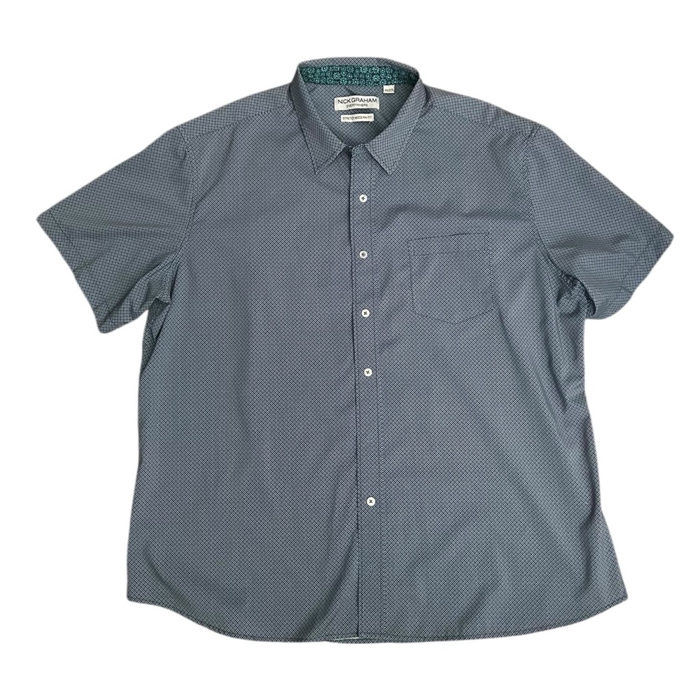 Nick Graham Mens Button Up Shirt Blue Geometric Stretch Modern Fit Size 2XL
